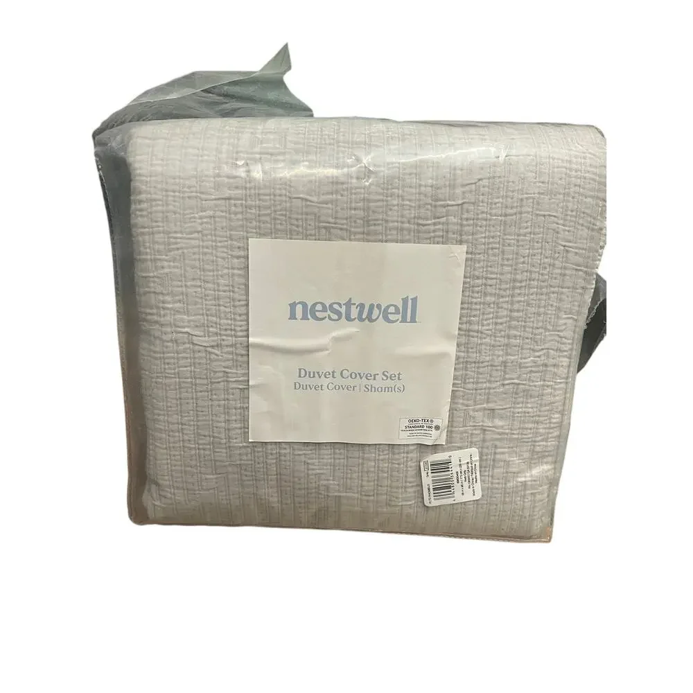 Nestwell Twin Light Gray 3 pc Duvet Set Spa Gauze Cover Cotton Linen Bed New